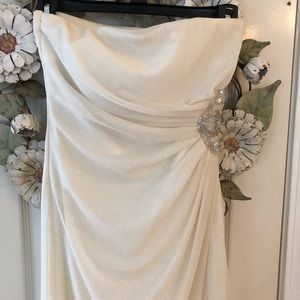 White shimmery high-low prom dress